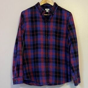 LL Bean Scotch Plaid Flannel Shirt Relaxed Purple Red Small Gorpcore Cabin Fall